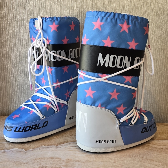 Moon Boot Icon Retrobiker Snow Boots Blue Pink Moon Boot Stars Snow Boots - Picture 6 of 14